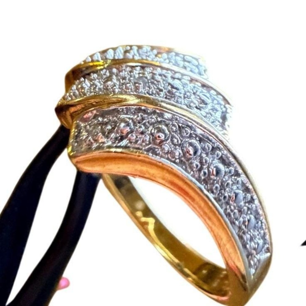 Vintage Sparkling Channel Set Bypass Ring Gold Tone Modern Size 8